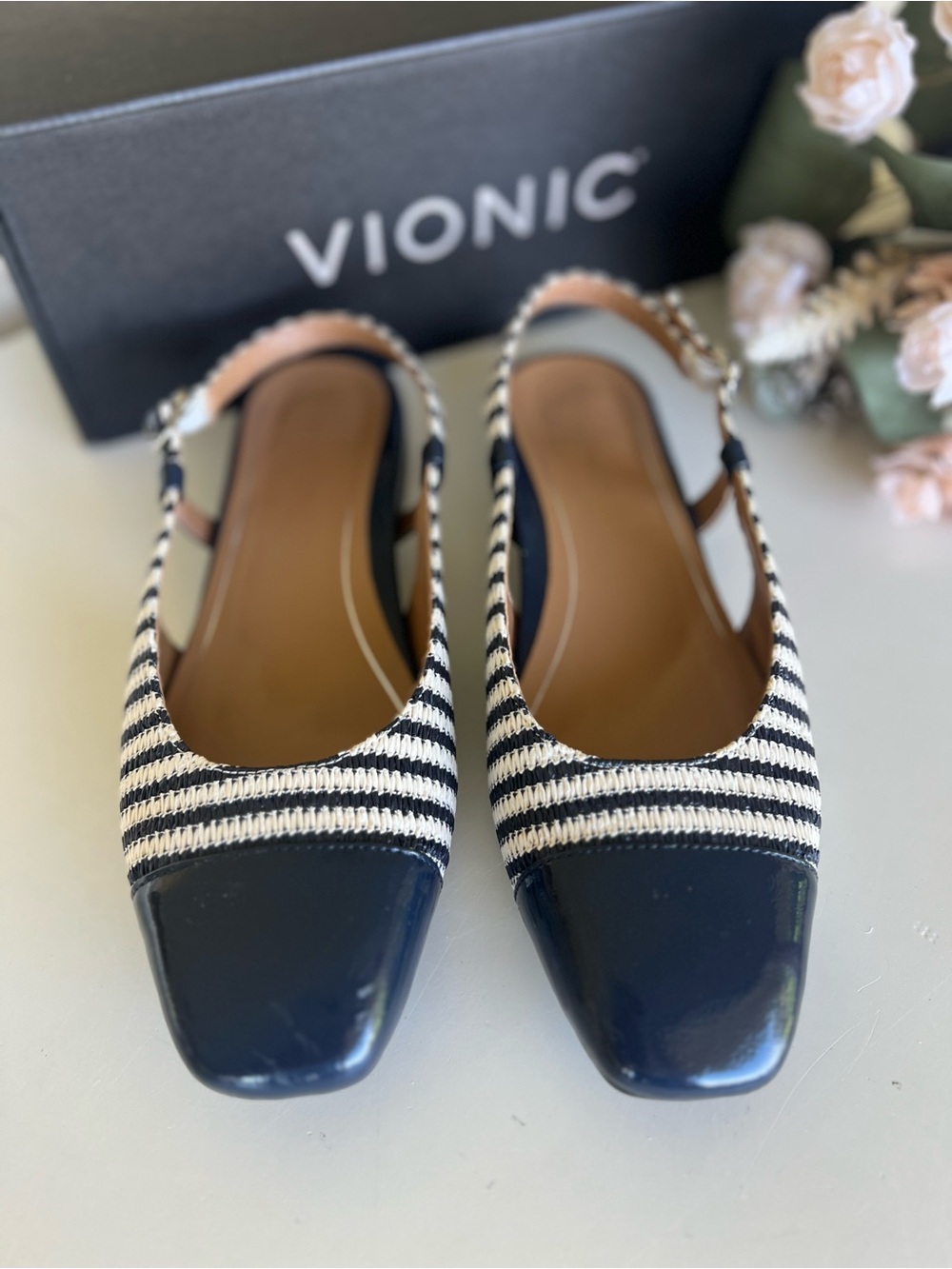 VIONIC Petaluma - Navy Stripe Sling Backs 🌸 Size 8
